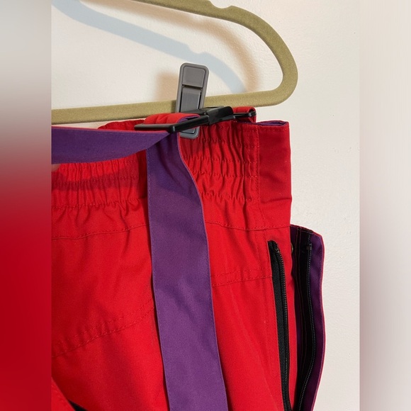 Vintage men ski overall insulated pants pockets size 38 red snowboard trousers - Picture 7 of 12